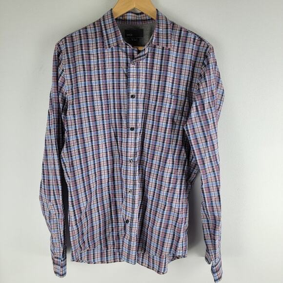 Vince Long Sleeve Button Up Shirt Check Pattern Pockets Collared Size M - Picture 1 of 6
